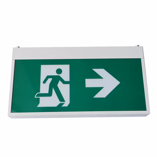 Señal de salida de emergencia LED recargable de doble cara suspendida en el techo